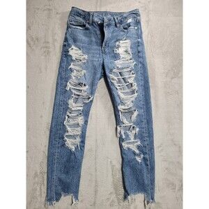American Eagle Outfitters Womens Blue Cotton Blend High Rise Mom Jeans Size 4